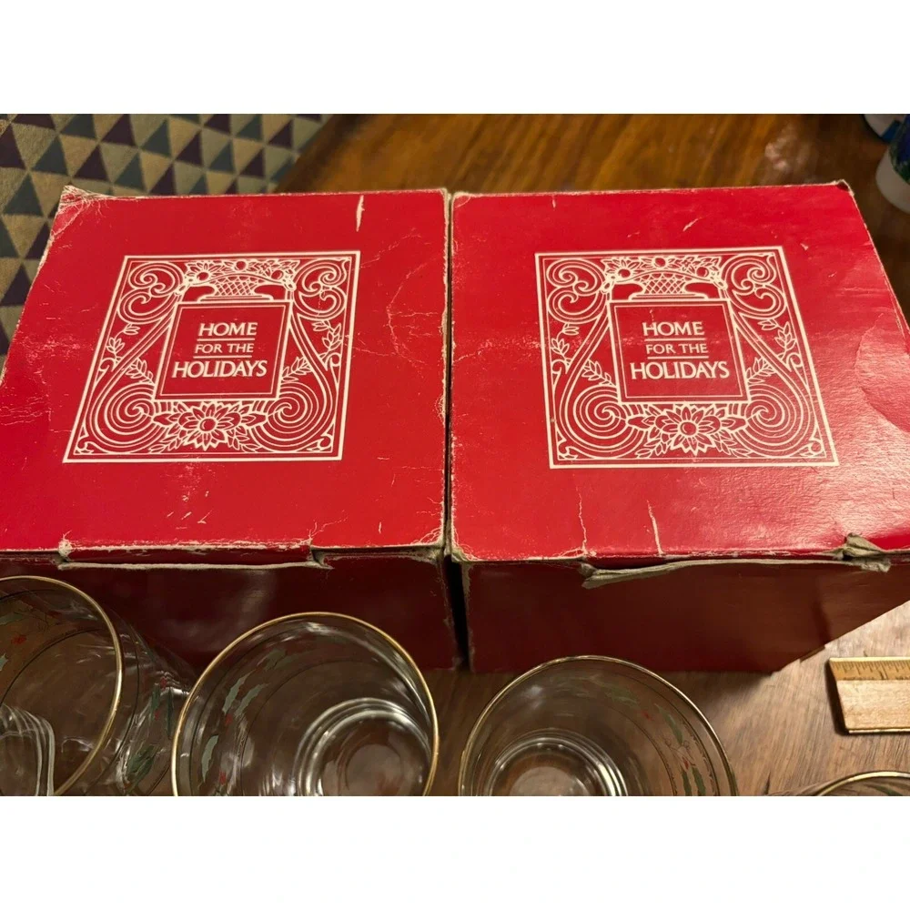 Set Of 4‎ - Vintage Home for the Holidays Christmas Holly Highballs 14oz Glasses